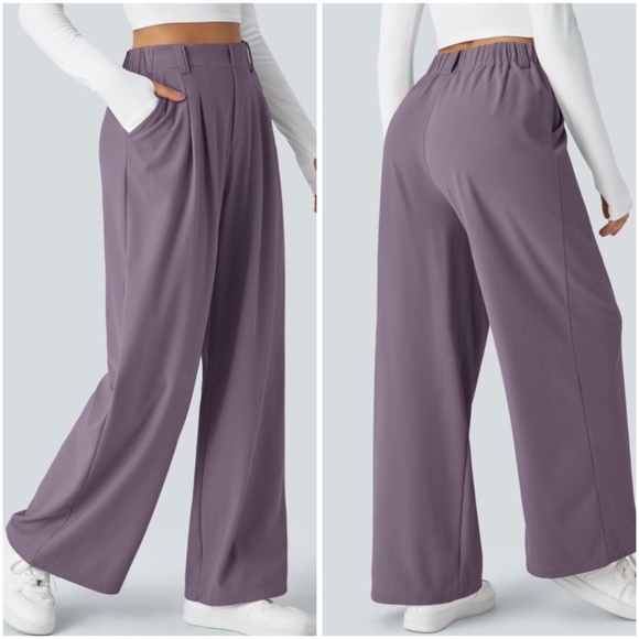 Halara Flex Wide Leg Waffle Work Pants Hibiscus Purple Size M 8/10 High Waist - Picture 1 of 14